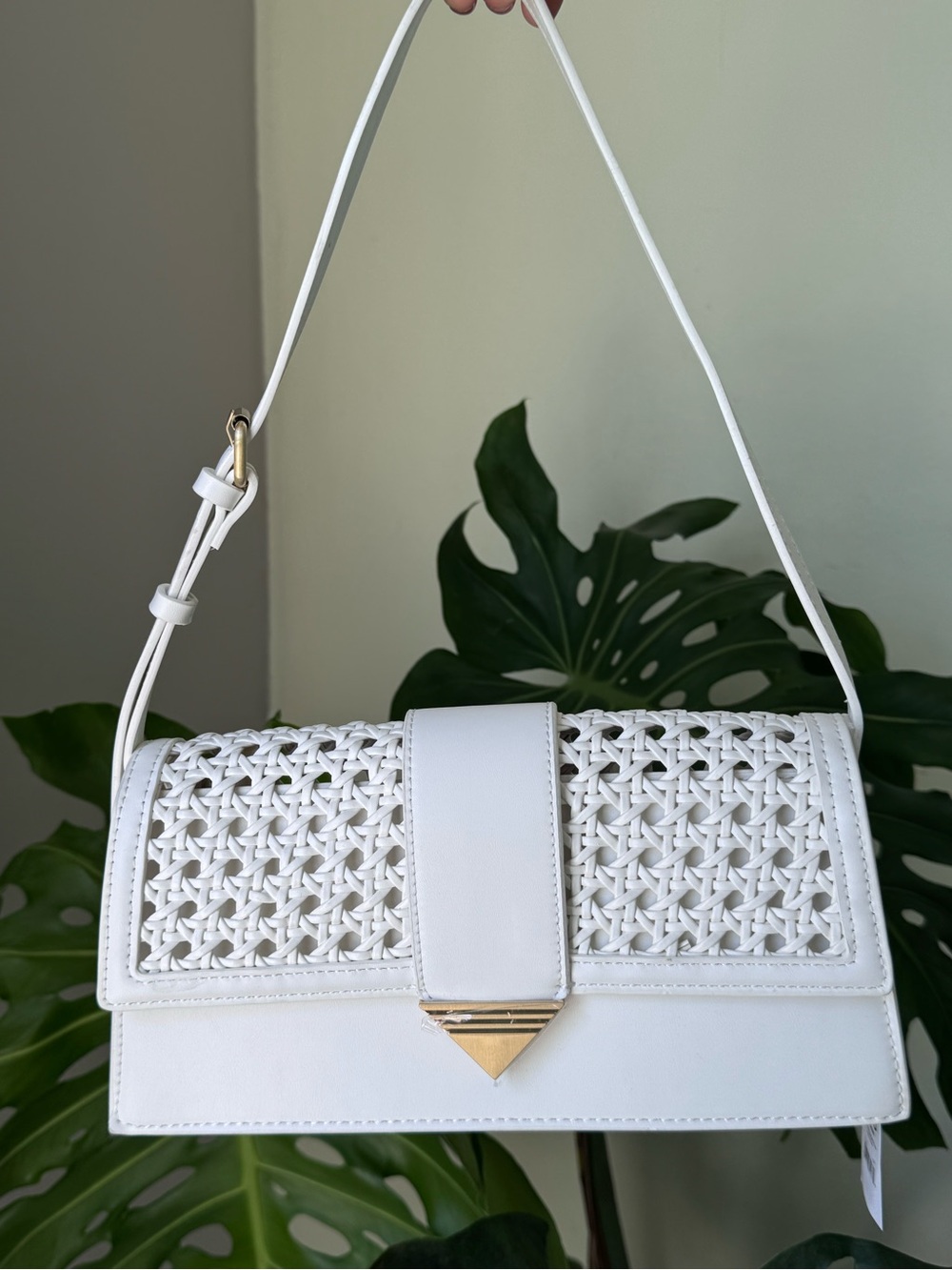 ALDO Medium Shoulder Bag - White (Cane/Woven Detail)
